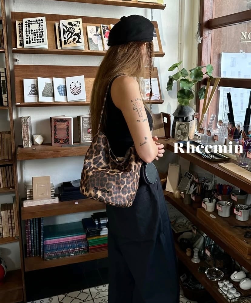 Rheemin】silky leopard handle bucket bag | saumurkyoto