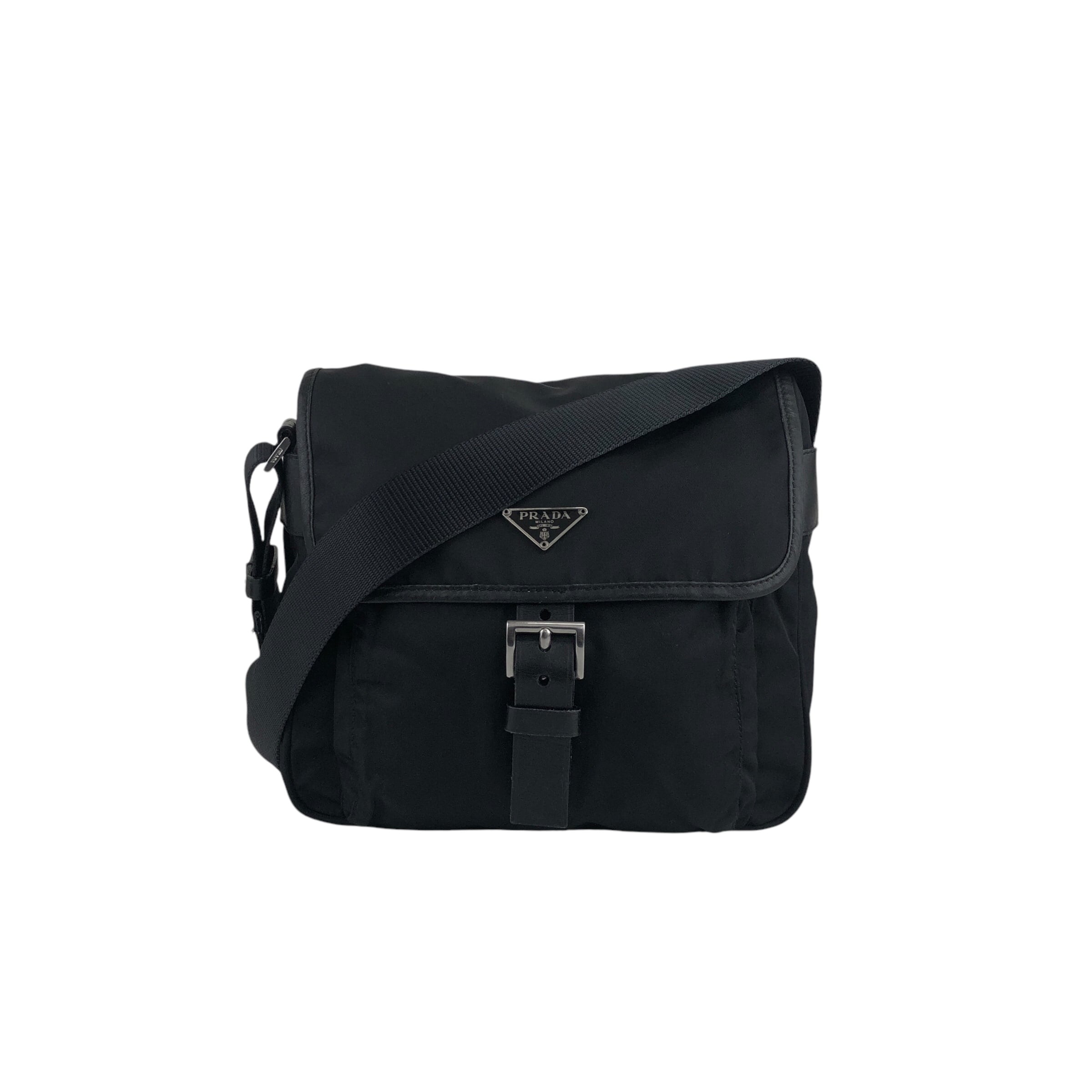 PRADA プラダ   ショルダーバッグ ブラック トライアングルロゴ ナイロン フロントバックル 5spz5k PRADA プラダ ショルダーバッグ ブラック トライアングルロゴ ナイロン