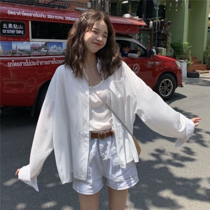 2020年春のニュースタイルショートフロント&バックロングシンサンスクリーンシフォンホワイトシャツ女性デザインセンスニッチトップ 1号婦人78449140541