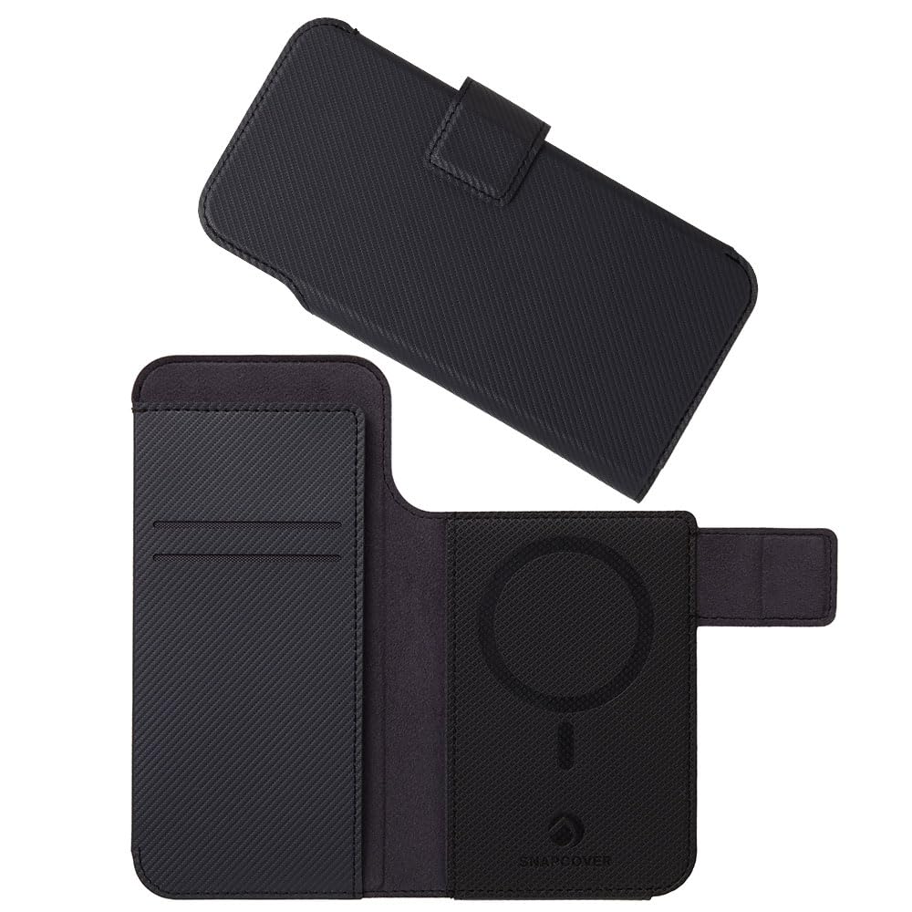 Deff ディーフ SNAPCOVER2 手帳型スマホカバー MagSafe対応 Pixelsnap対応 マグネット着脱式 カード収納 2WAYスタンド機能 iPhone用 Google Pixel用 Mサイズ カーボン