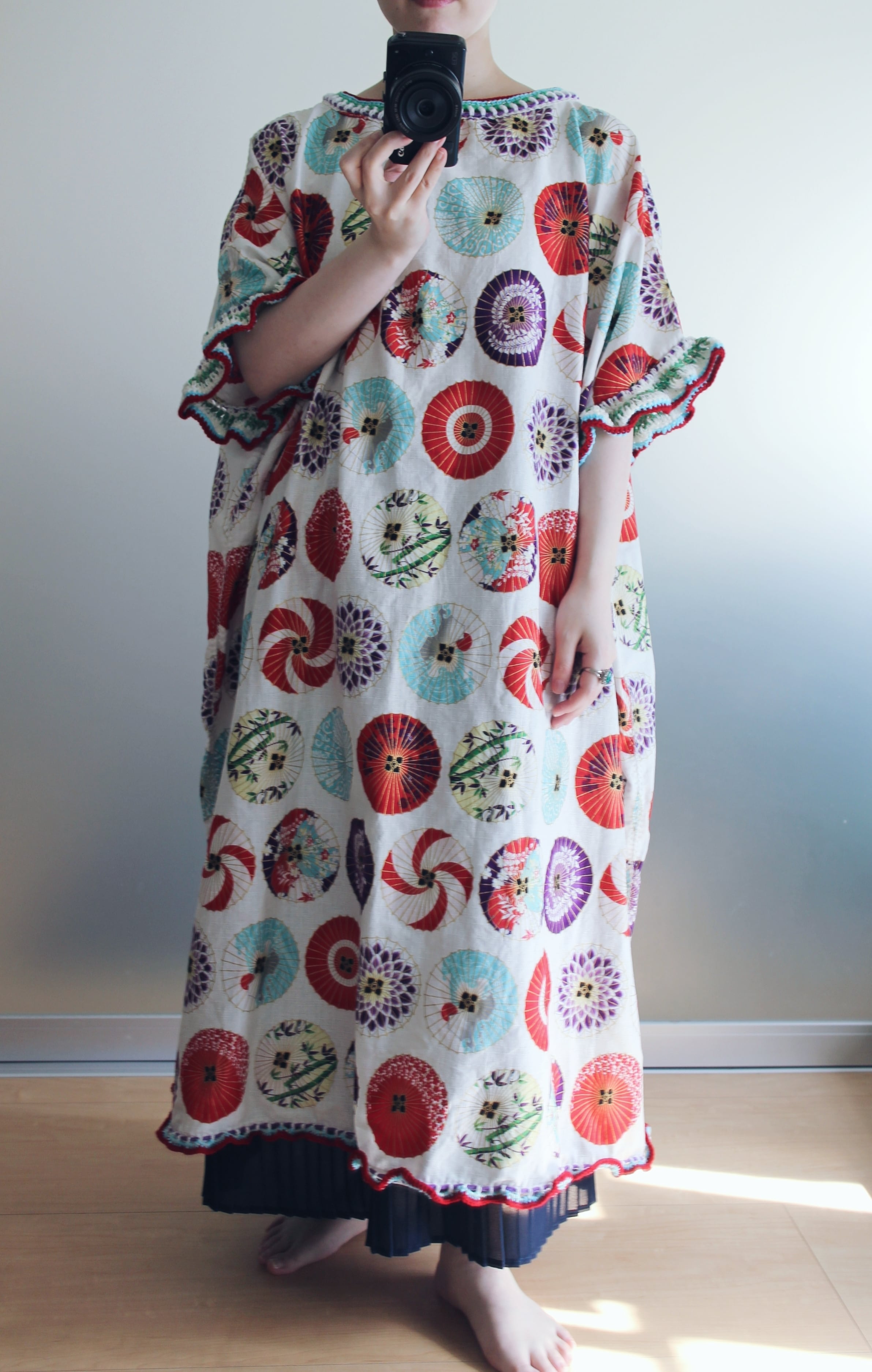 japanese fabric/crochet dress - ロングワンピース