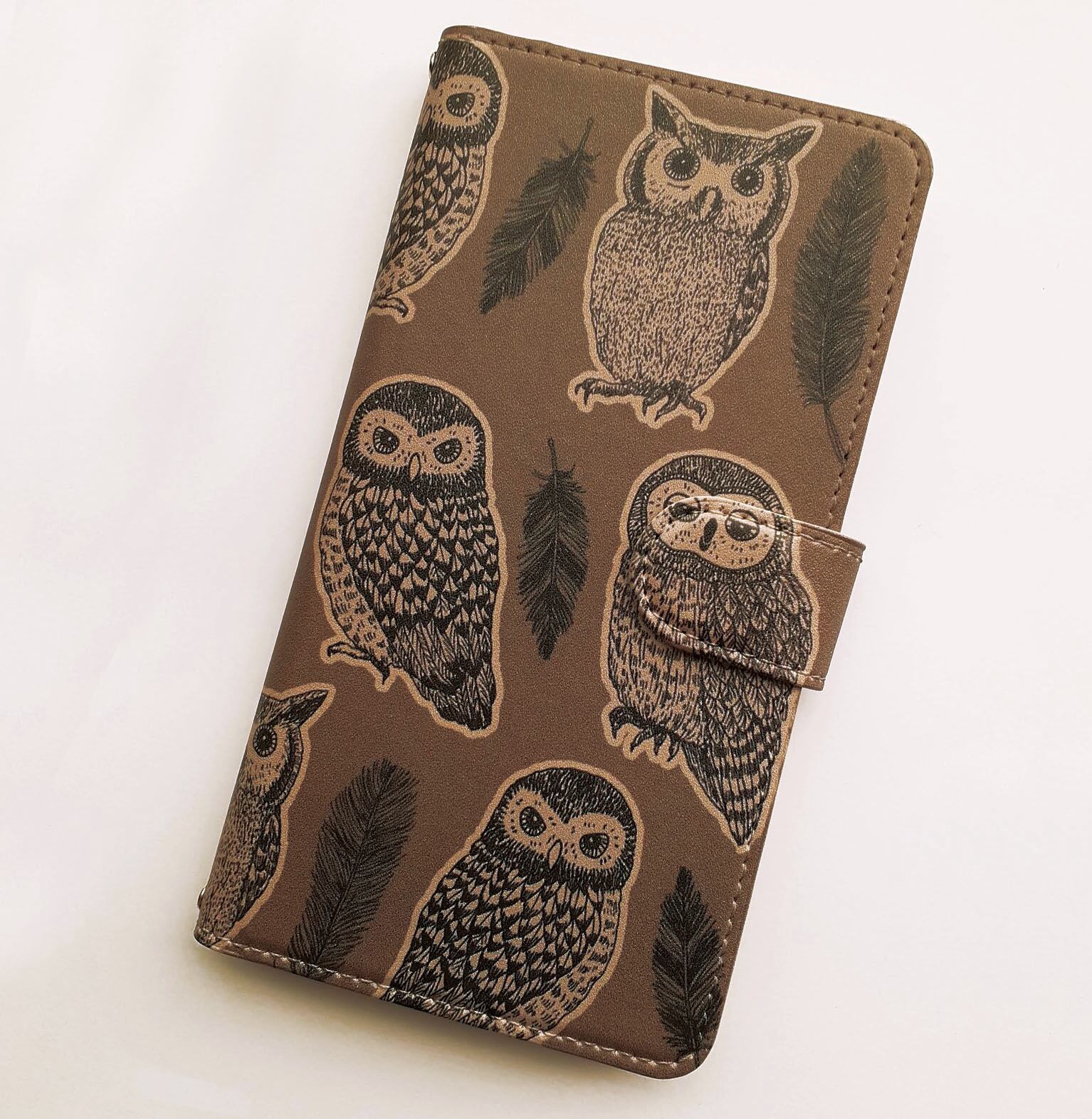 TORINOS 全機種対応　手帳型スマホケース　（対応専用ケース、カメラホール付）　梟　フクロウ
