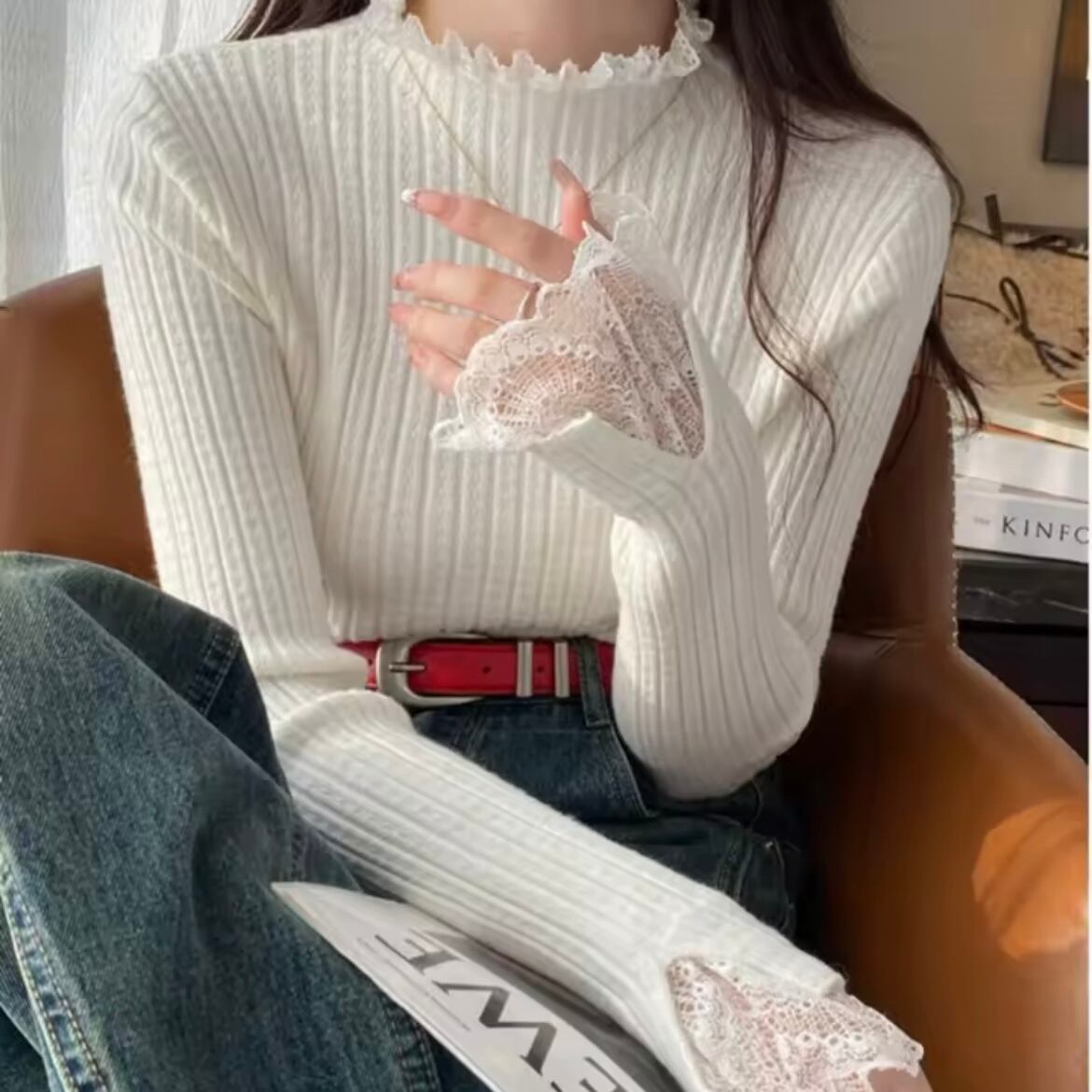 lace sleeve rib knit