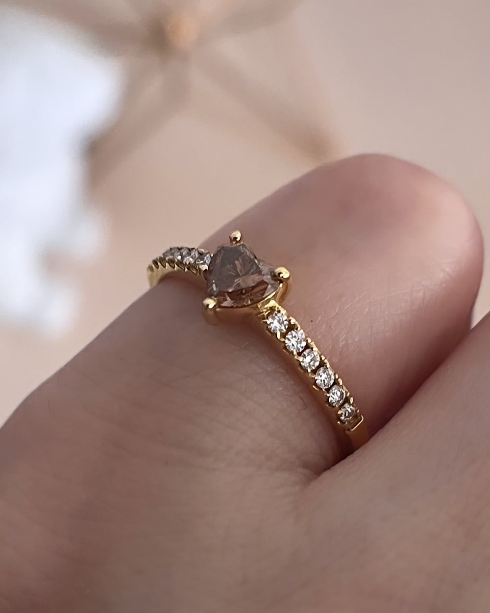 ハートシェイプカット ブラウンダイヤモンド リング 0.29ct K18  