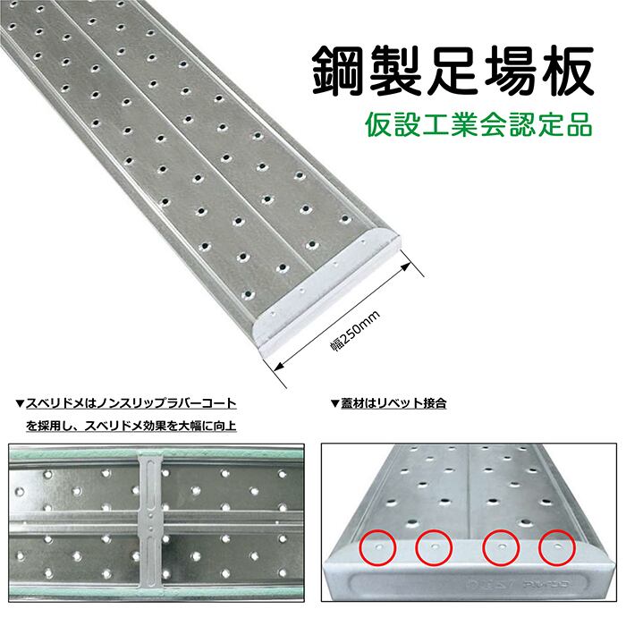 鋼製足場板 CLT1525 幅250mm 全長1.5m 5枚セット プラチナプレート