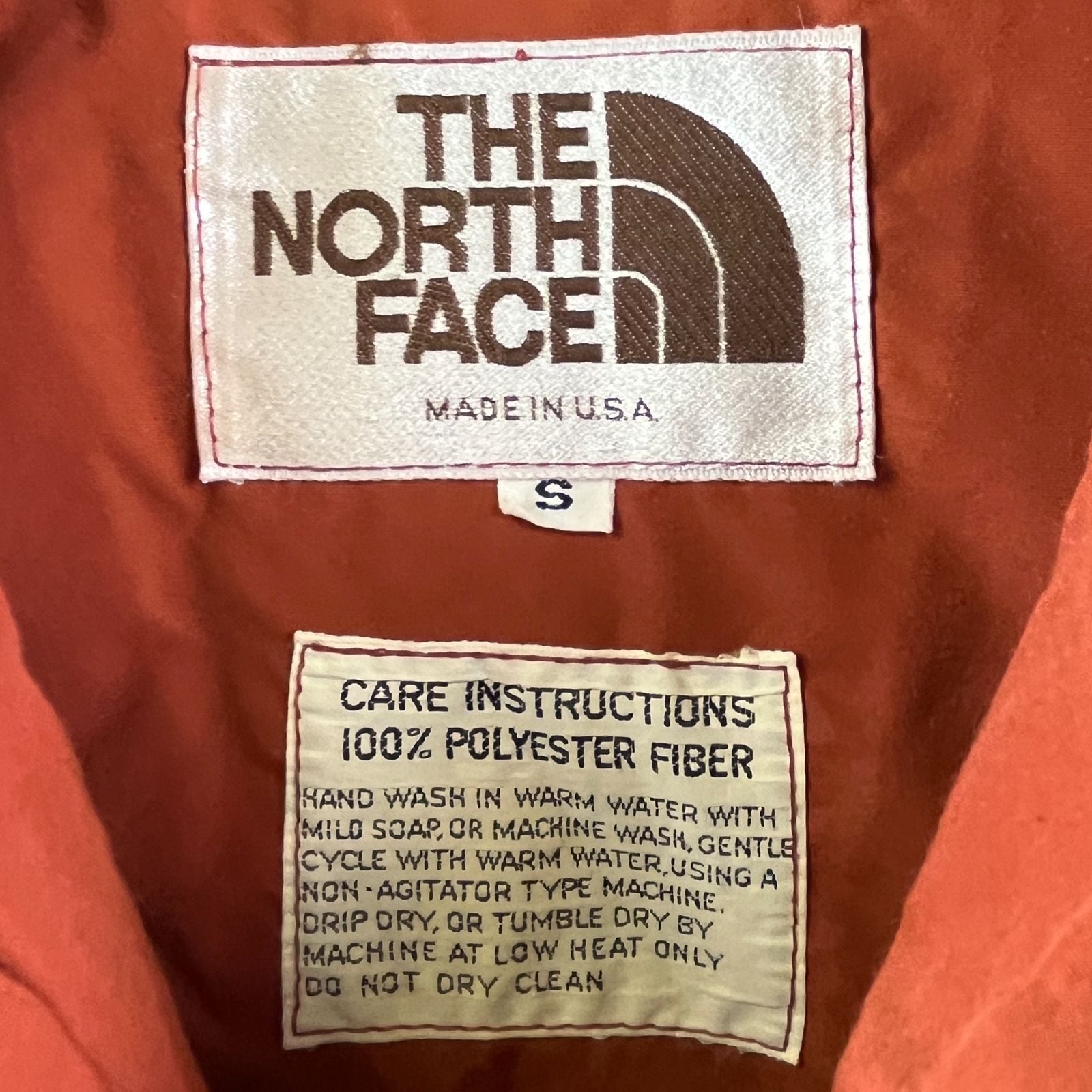 80s USA製 THE NORTH FACE 中綿ベスト 茶タグ オレンジ S 80s USA製 THE NORTH FACE 中綿ベスト 茶タグ オレンジ S