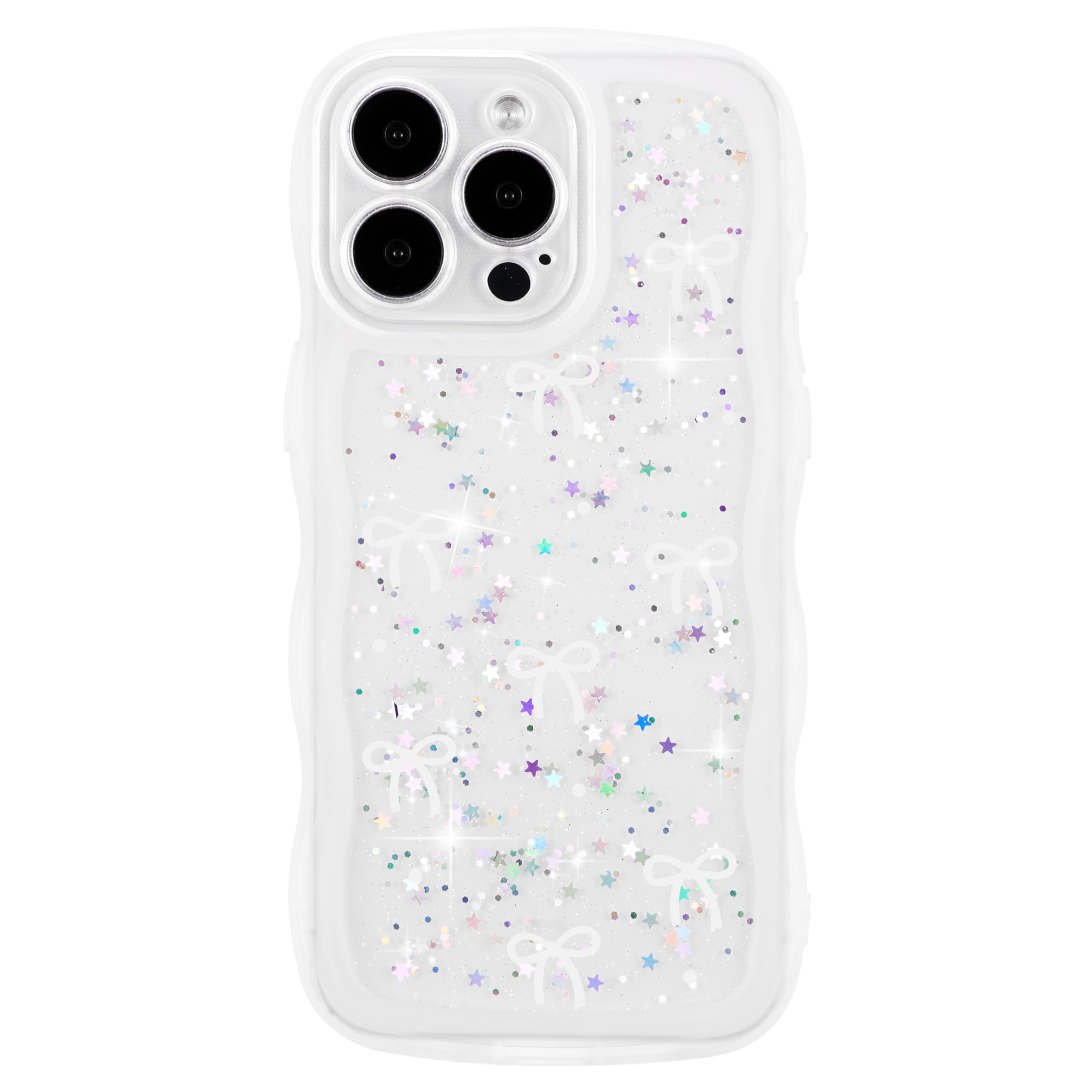 ZTOFERA iPhone 14 Pro用ケース クリアTPU カバー ウェーブ おしゃれ可愛い 透明 薄型 軽量 耐衝撃 滑り止めスマホケース ワイヤレスかわいい キラキラ 女性用