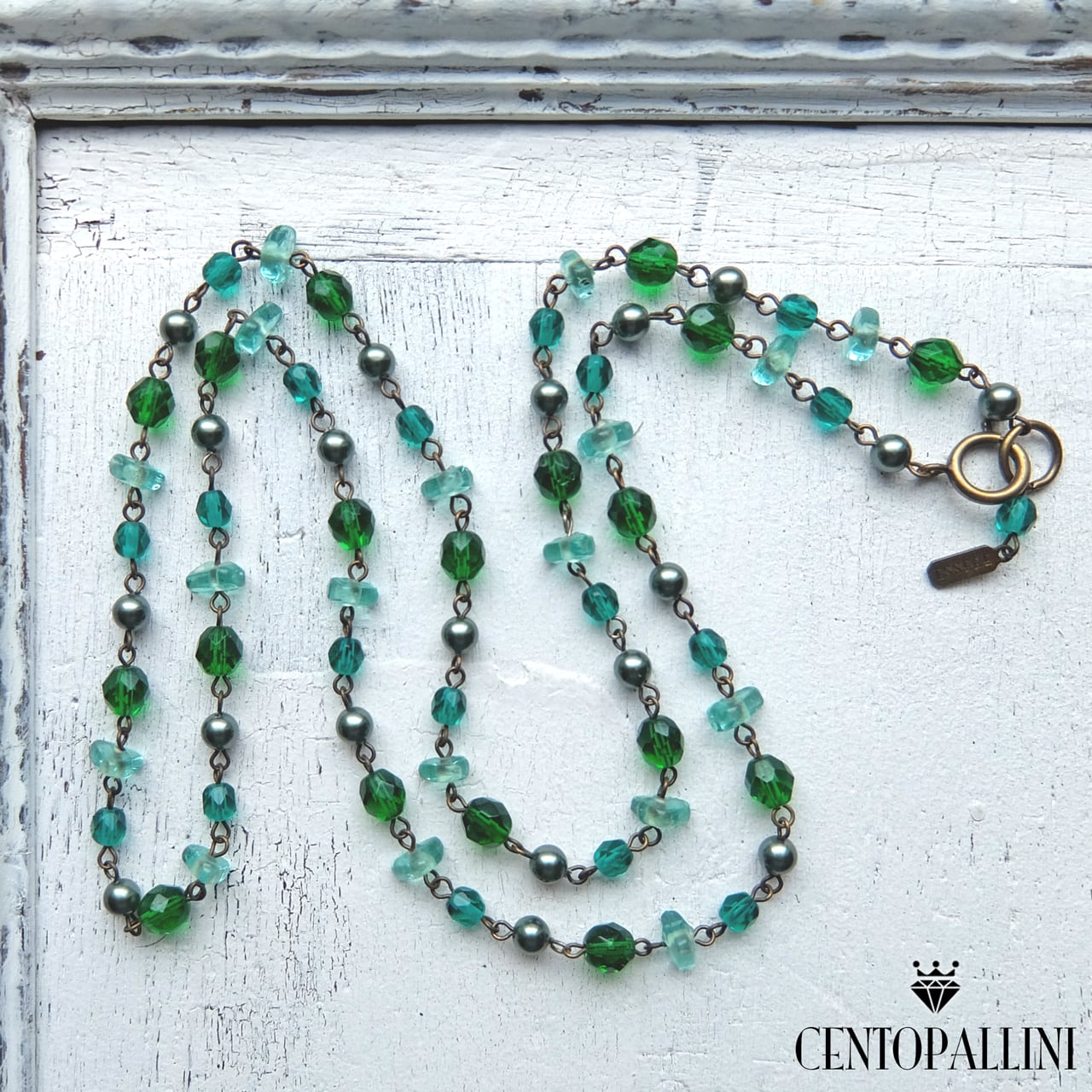 9ピンつなぎのチェコガラス チェーン ロングネックレス、4色展開の