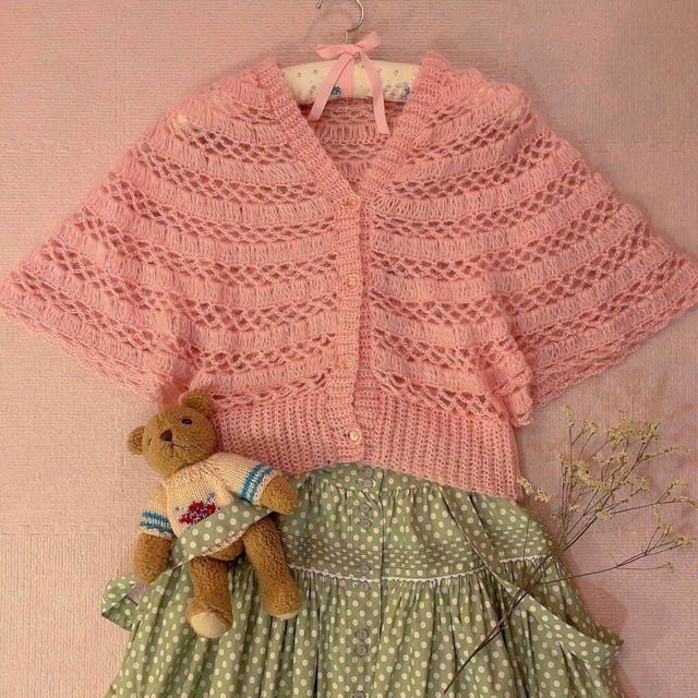 hand knit pink poncho cardigan