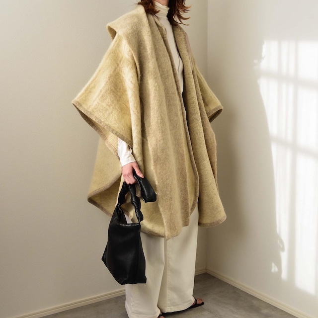 70s80s Canada wool knit cape coat