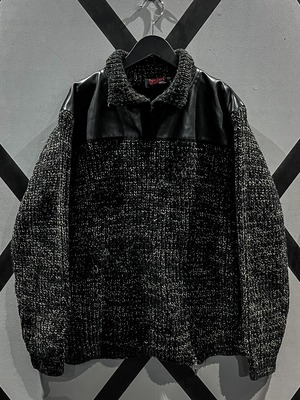 【X VINTAGE】Leather Swiching Vintage Loose Skipper Pullover Knit