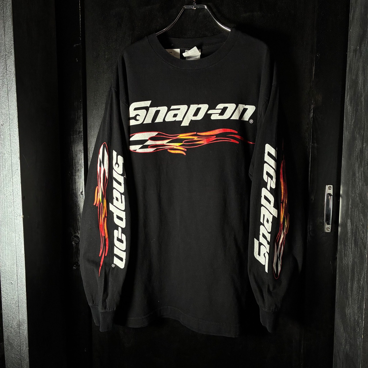 【00s USA】Snap-on ファイアーパターン　ロンTee  スナップオン　袖プリント