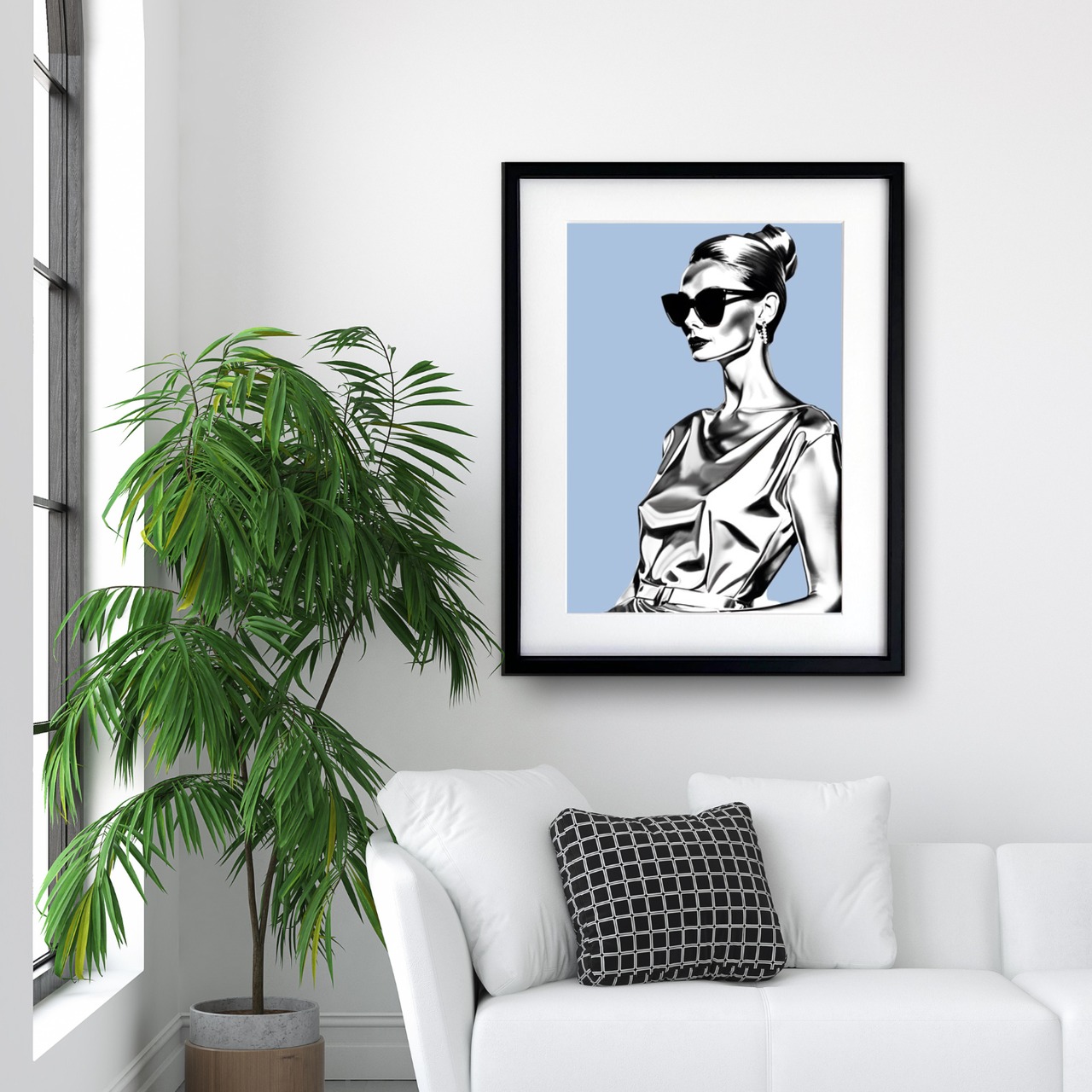 Iron Woman Audrey blue｜クールで洗練されたブルーの女性像アートポスター｜モダン空間を引き締めるスタイリッシュな一枚｜人気のアイアンシリーズA3ポスター