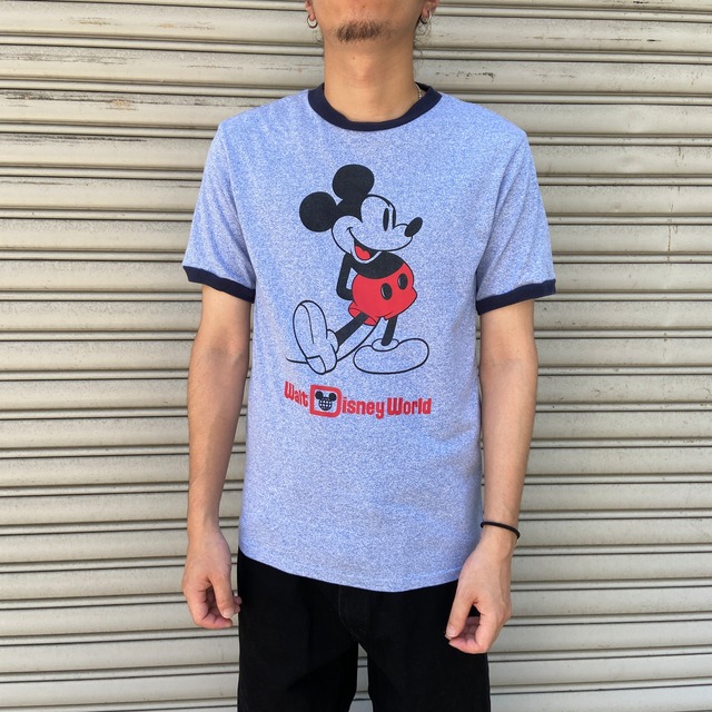 ミッキーマウス　ブルーリンガーTシャツ　ディズニーワールド　S