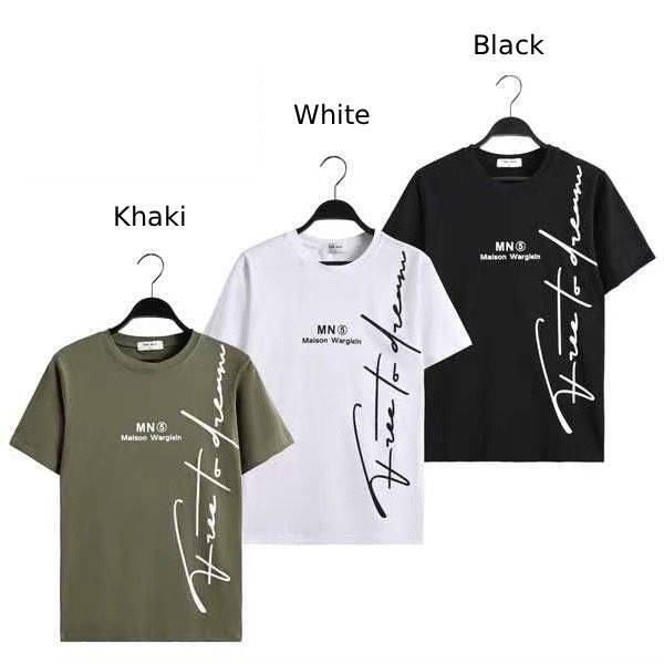 カーキ 文字プリント 半袖Tシャツ ストレッチ【フランスインポート