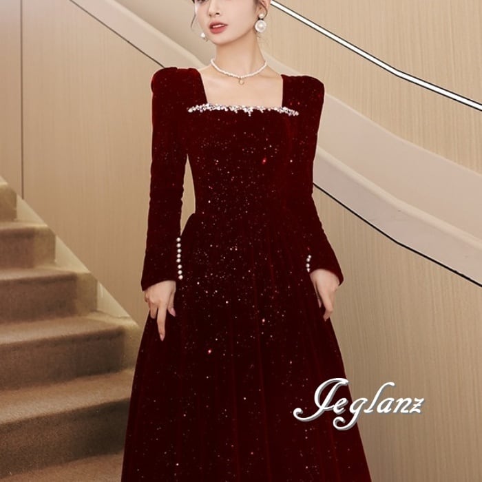 ウエディング カラードレス ベルベット調 キラキラ ラメ 光沢感(M5461)π