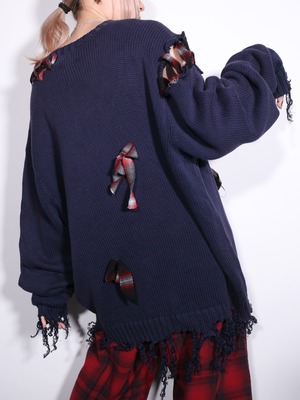 REMAKE / boro and ribbon custom cotton knit