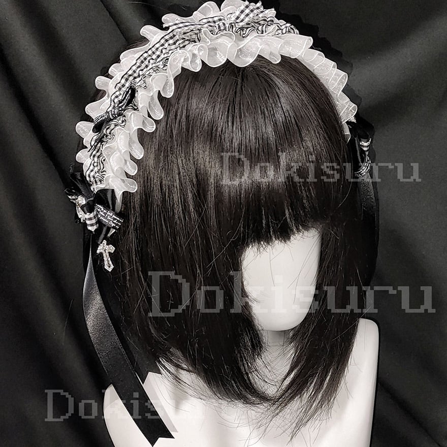 地雷系系 ヘッドドレス 黒 白 カチューシャ ラインストーン ゴシック