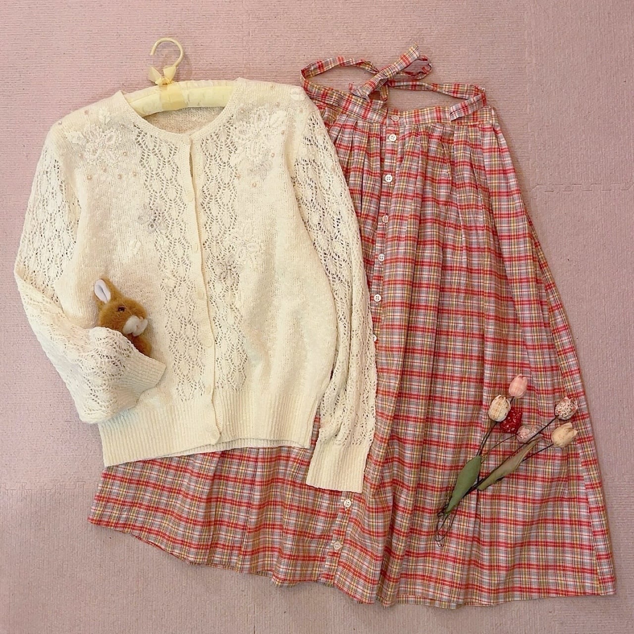 flower sequin open work cardigan