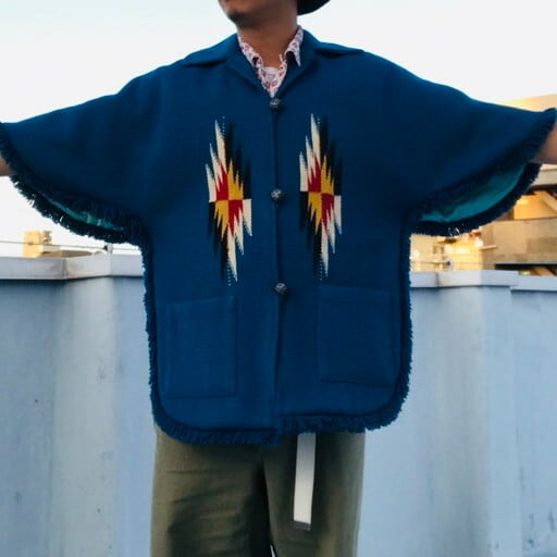 50's 60's ORTEGA'S オルテガ チマヨポンチョ CHIMAYO PONCHO ブルー