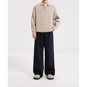 オープンカラー リブ編み長袖ニット af0399