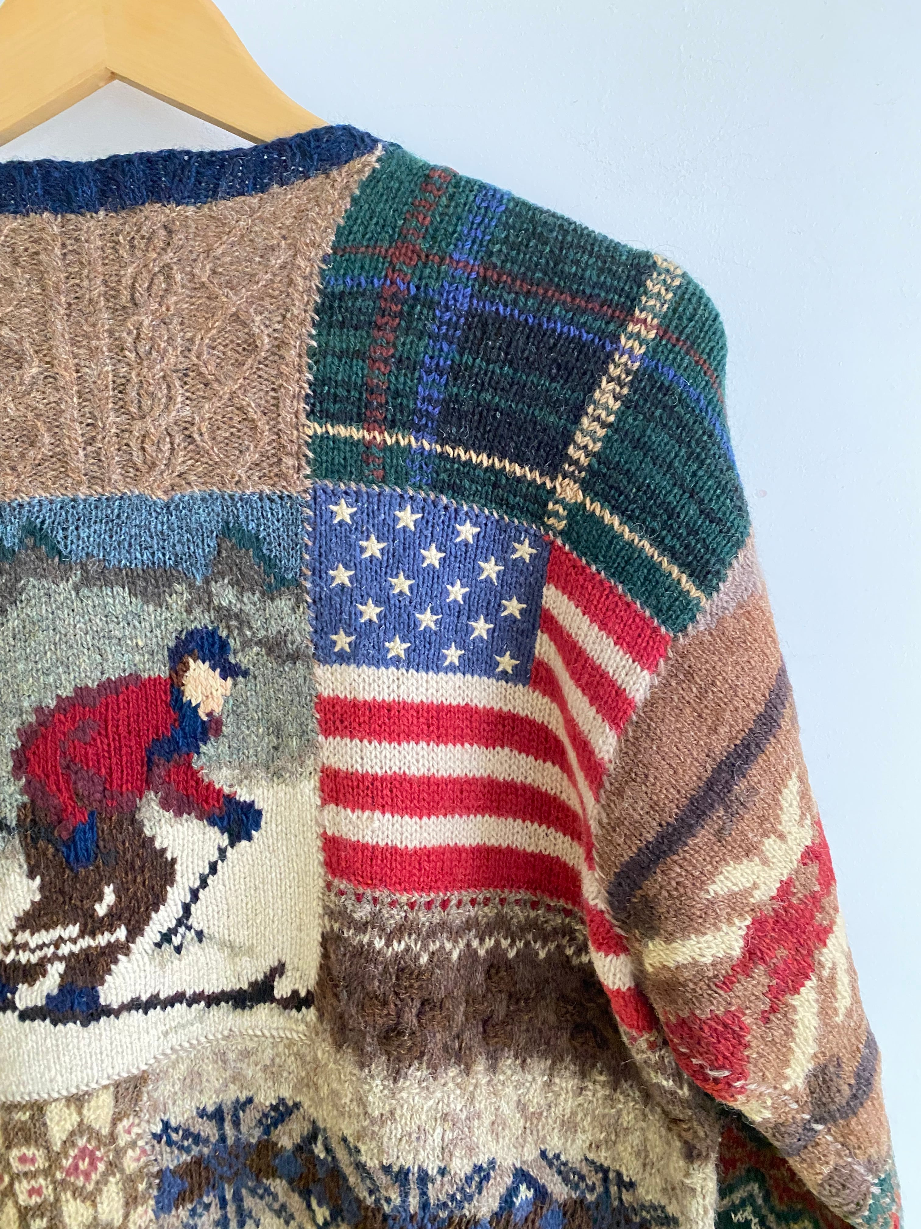 90s Polo by Ralph Lauren PATCHWORK HAND KNIT SWEATER | JUNK SHOP
