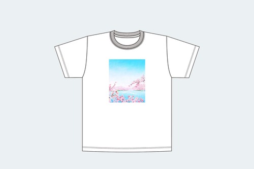 【春限定】満開の桜と、スワンボートが浮かぶ湖を描いた、Tシャツ