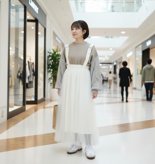 ラメチュールサスペンダー付きスカート