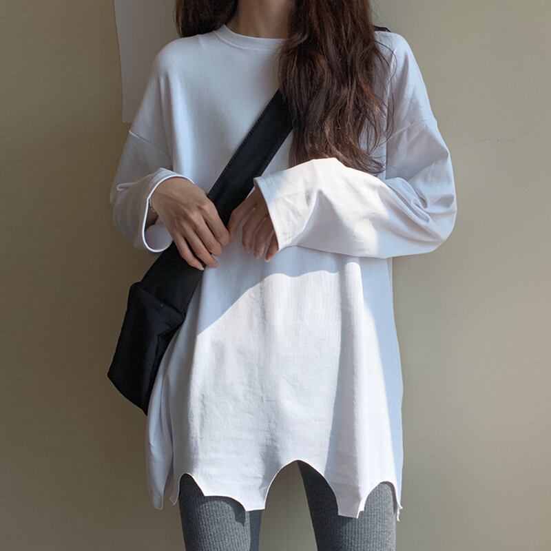 ホワイトTシャツ シャツ スプリングオータムロングトップス 春物 秋物 試着室26154884636