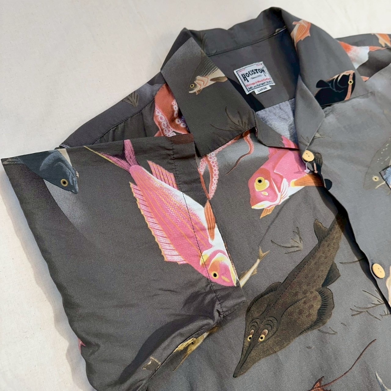 HOUSTON/ヒューストン x伊藤若冲COTTON RAYON ALOHA SHIRT(魚くし)/アロハシャツ