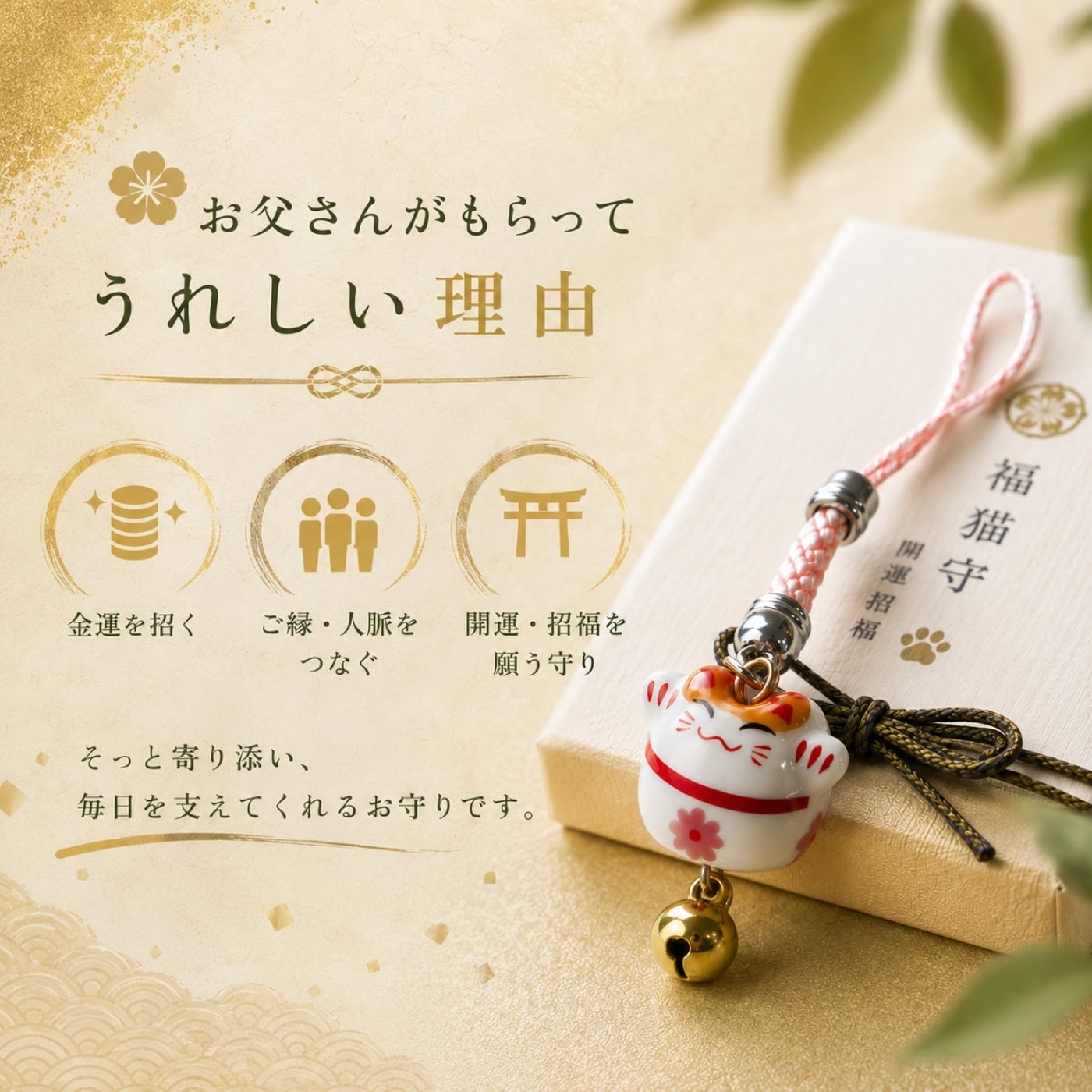父の日 プレゼント 招き猫 お守り 根付 福猫守｜商売繁盛 金運 開運