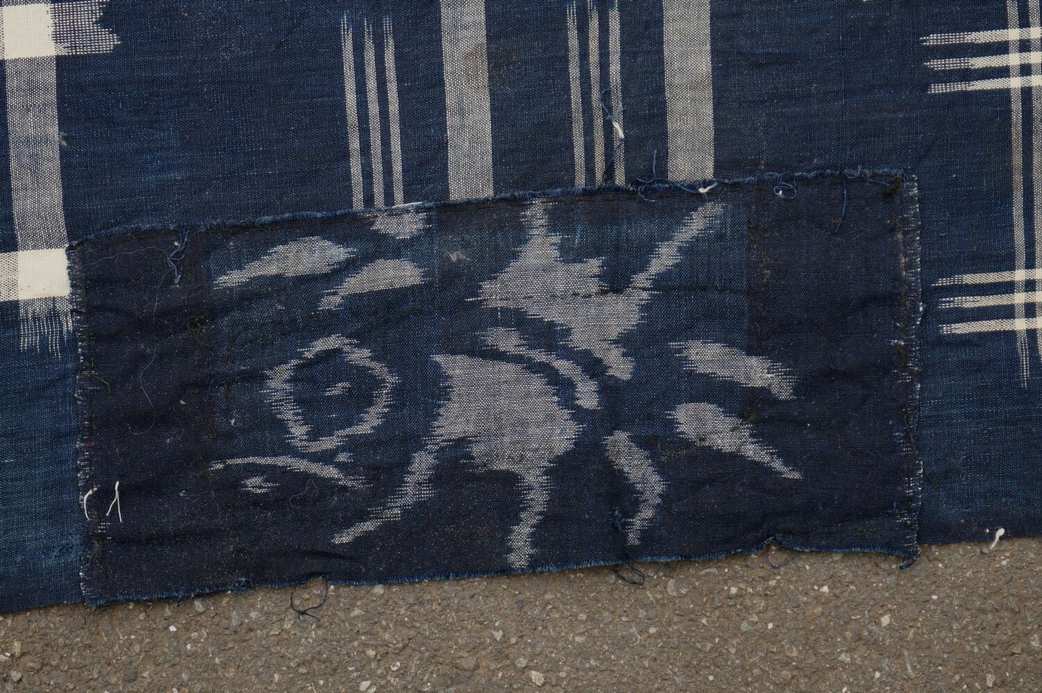 732 絵絣 3幅 藍染 木綿 古布 昭和レトロ アンティーク ヴィンテージ 
