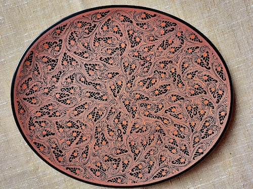 バガンの漆器　楕円プレート　単色　赤　No.1