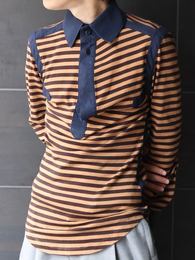 【vivienne westwood man】 neck detail border polo cuffs  shirt