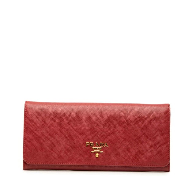 プラダ ロゴ 長財布 1M1132 レッド サフィアーノレザー レディース PRADA 【中古】