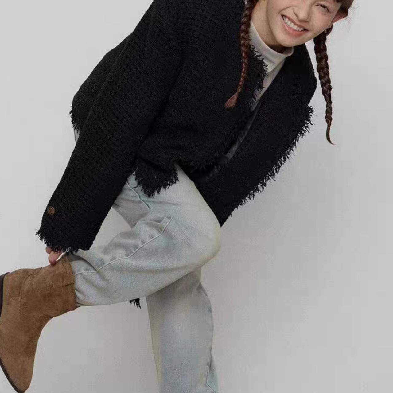 Fringe No-Collar Jacket 【2color】 T4306