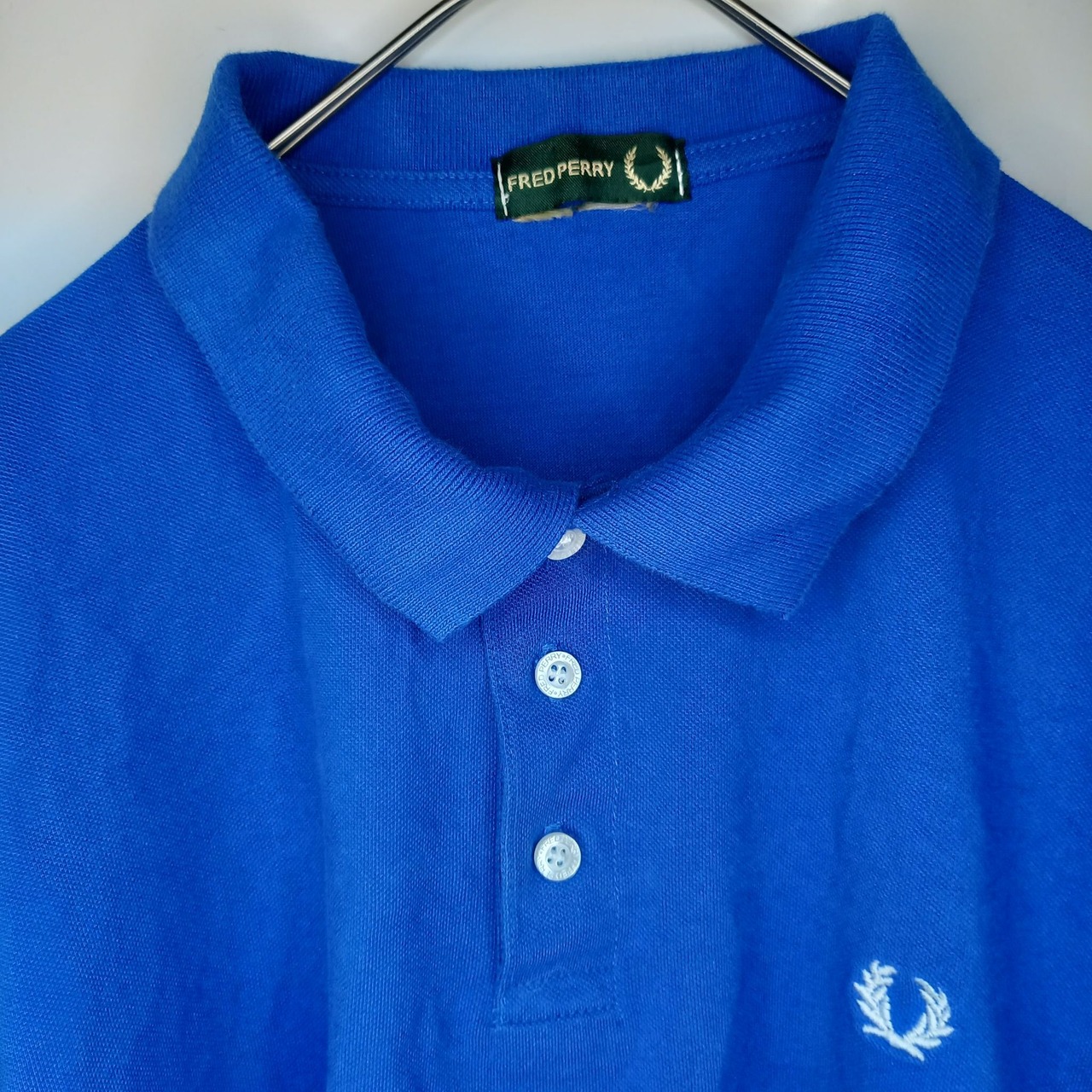 フレッドペリー　半袖ポロシャツ　刺繍ロゴ　ブルー