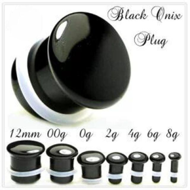 天然石ピアス ボディピアス 00G 12mm ブラック オニキス プラグ