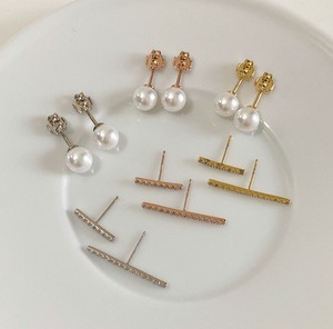 18k cubic stick pearl pierce【 3color 】