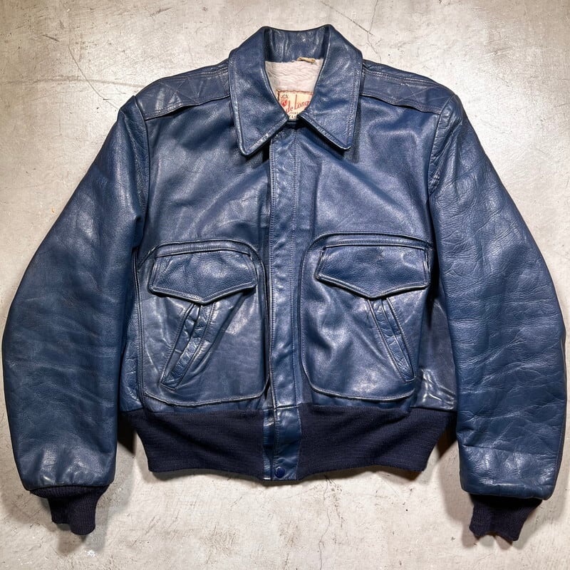 50's 60's de LongSPORTSWEAR CLASSICS デロング レザージャケット A-2タイプ ステアハイド ネイビー TALON  size40 希少 ヴィンテージ BA-1731 RM2150H | agito vintage powered by BASE