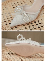 【0298】Pearl Ribbon Satin Pumps Shoes