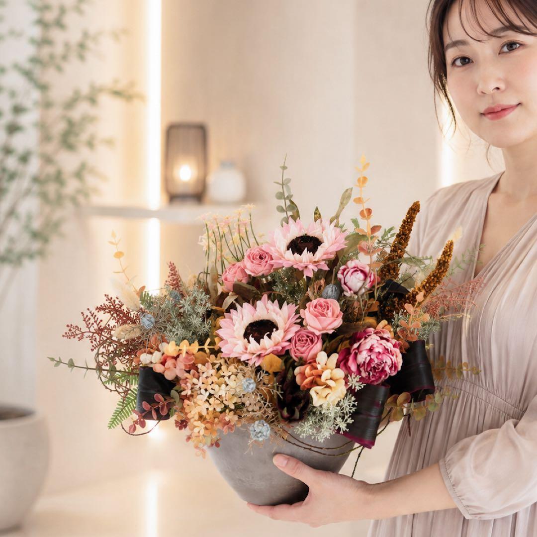 光触媒フラワー　ひまわりのドライスタイルの大人ナチュラルアレンジメント　Mサイズ 光触媒フラワー ひまわりのドライスタイルの大人ナチュラル