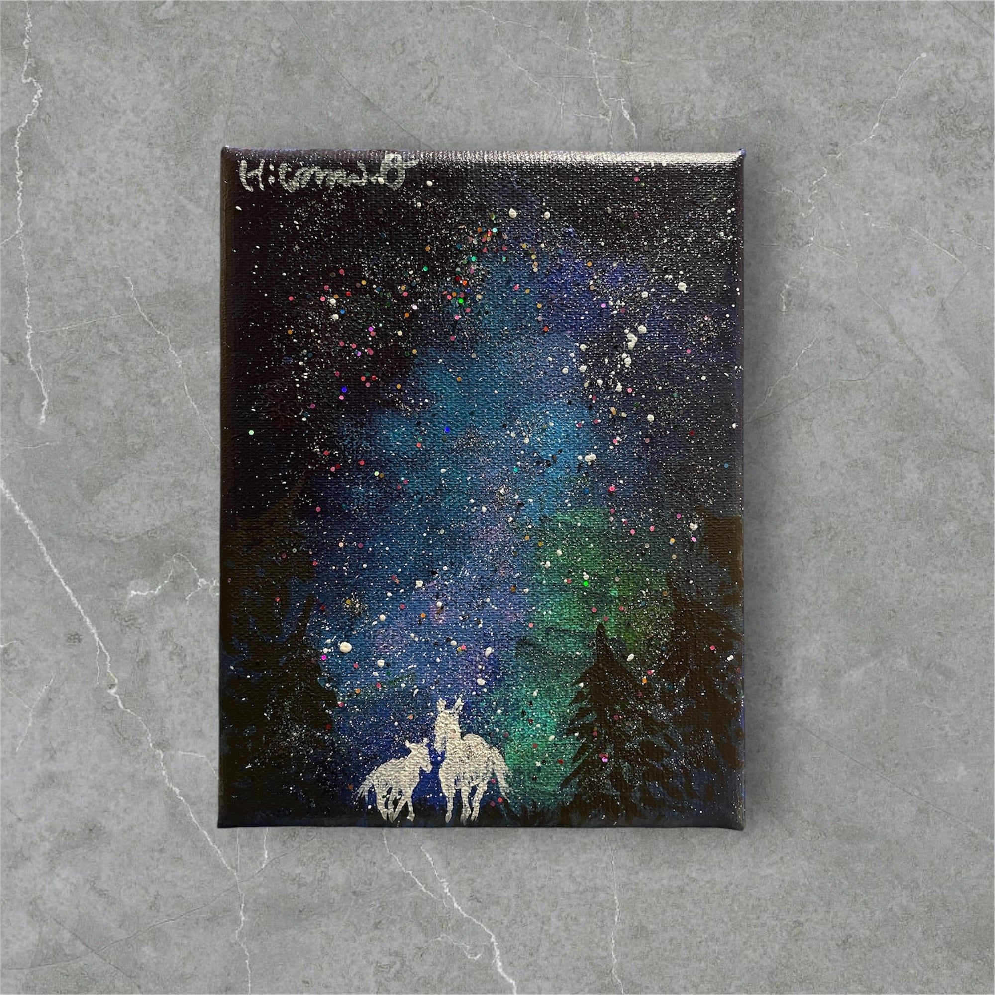 A-191/24】風景画 抽象画 夜空 絵画 キャンバス 真作 インテリア 作品