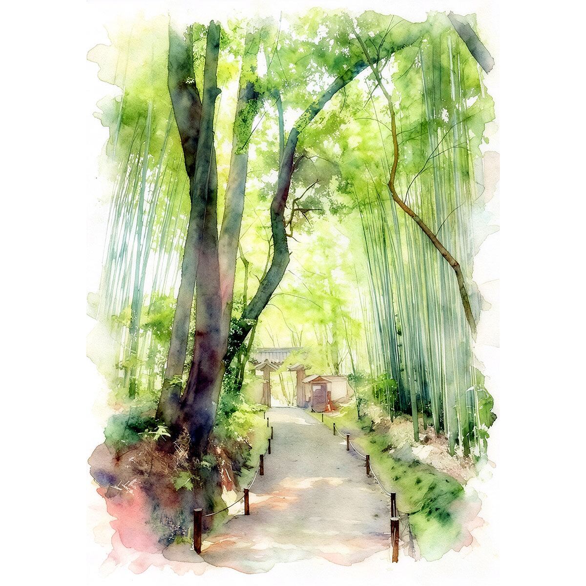 絵画(風景画) 日本 京都府 嵐山竹林の小径 インテリアアート額付き