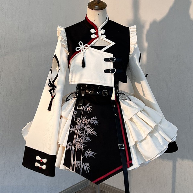 国内到着 チャイナ風 中華ロリータ スタンドネック ジャケット ジャンパースカート ヘッドドレス タッセル 刺繍 イベント衣装 ステージ衣装 撮影会衣装