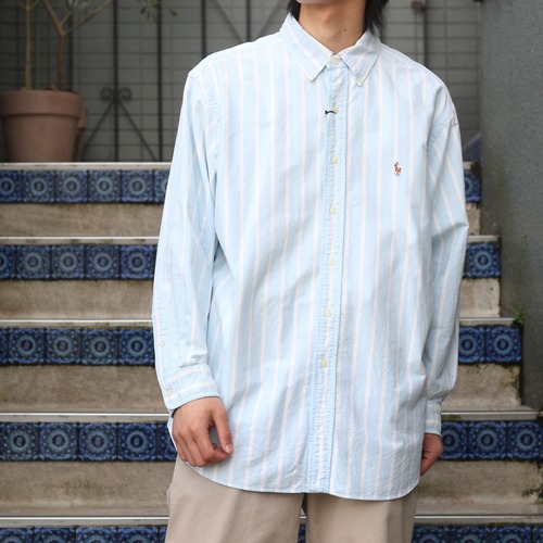 USA VINTAGE Ralph Lauren STRIPE PATTERNED HORSE EMBROIDERY BD SHIRT/アメリカ古着ラルフローレンストライプ柄ホース刺繍ボタンダウンシャツ