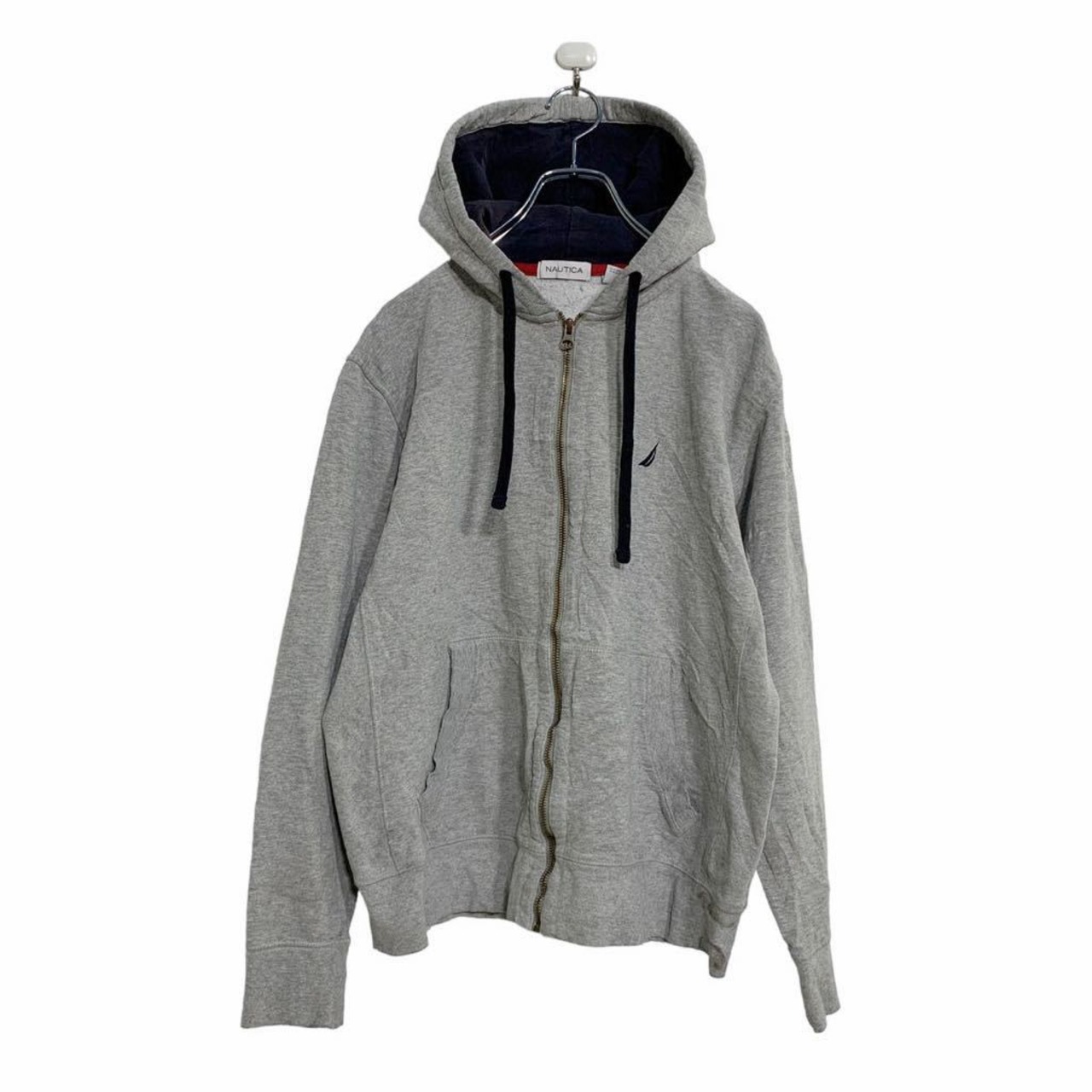 NAUTICA ジップアップ スウェット パーカー M グレーネイビー 