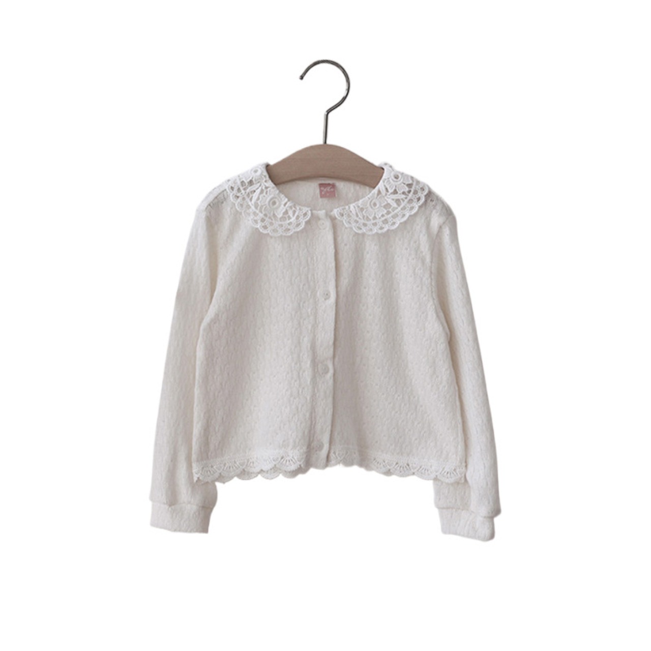 秋レース襟ニットカーディガン