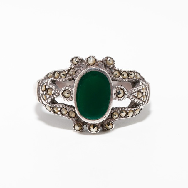 Green Agate Silver Ring #13 (used)