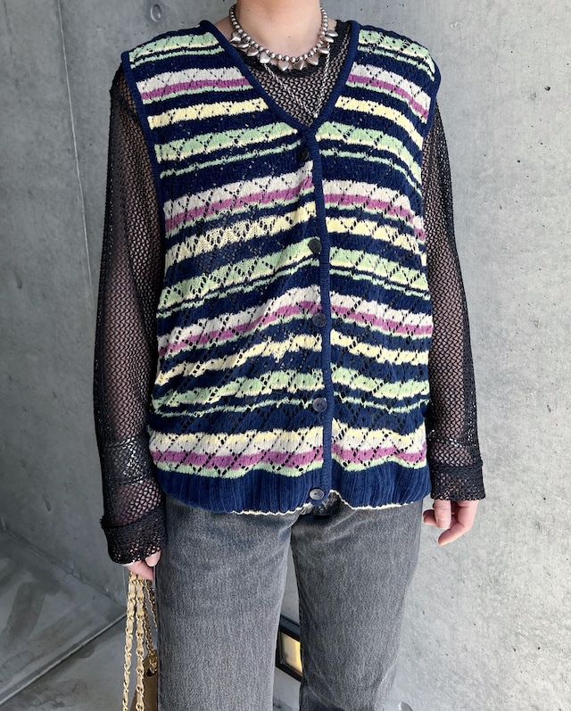 90's velours crochet stitch vest